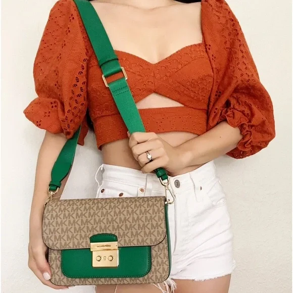 Michael Kors Sloan Editor Medium Flap Shoulder Bag Crossbody Palmetto Green MK - Picture 1 of 3